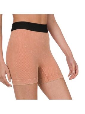 ✂️ SPRING SWEEP SALE Ribbed Ash Rose Washed Color Seamless Bike Shorts Size L/XL
